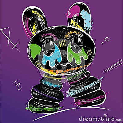 Isolated retro rabbit animal monster grafitty style Vector Vector Illustration