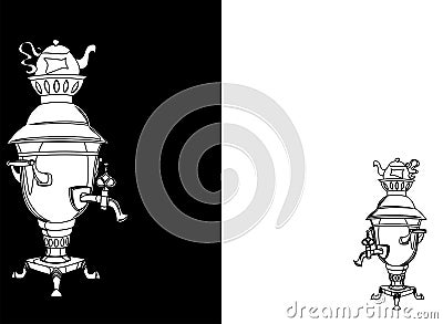 Isolated retro samovar on white and black Vector Illustration