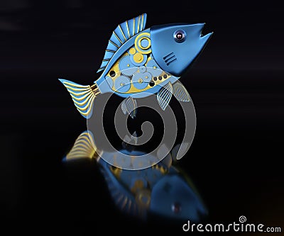 Isolated robotic fish with mechanical gears inside of it Stock Photo
