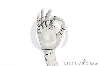 Isolated robotic hand showing Ok on the white background Stock Photo