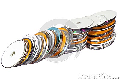 Isolated Row of Stacked Colorful Compact Dists Stock Photo