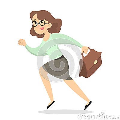 Isolated running businesswoman. Vector Illustration