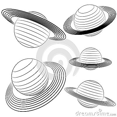 Isolated saturn planet line drawing pack Cartoon Illustration