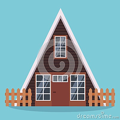 Isolated scandinavian country house in cartoon flat style Vector Illustration