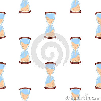 Isolated seamless abstract patternwith hourglass blue and beige colores silhouettes. White background Cartoon Illustration