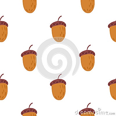 Isolated seamless food pattern with doodle acorn elements. Brown ornament on white background Cartoon Illustration