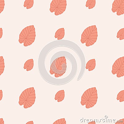 Isolated seamless pattern with doodle abstract leaf silhouettes. Pink pastel foliage ornament on light background Cartoon Illustration