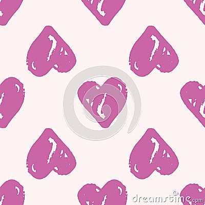 Isolated seamless pattern with heart brushed silhouettes. Purple love ornament with white background Cartoon Illustration