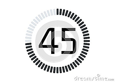 Isolated 45 seconds or minutes time stopwatch icon and time counter Vector Illustration