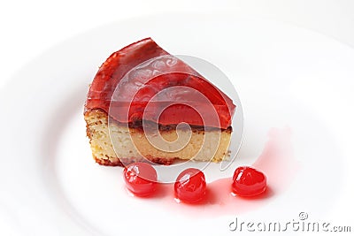 Isolated served slice of delicious cherry cheese cake Stock Photo