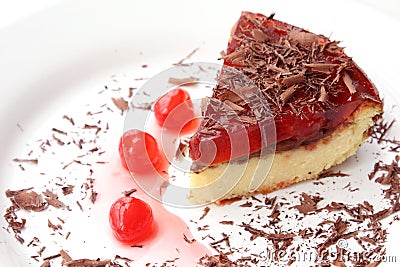 Isolated served slice of delicious cherry cheese cake Stock Photo