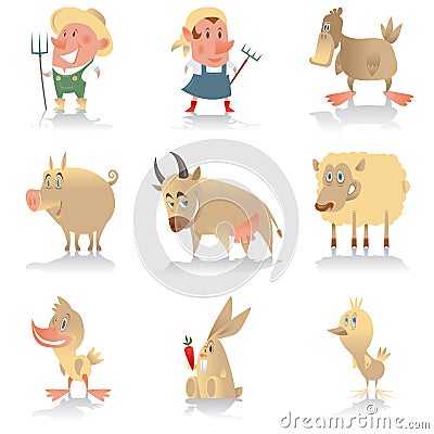 Isolated set of animated farm characters Stock Photo