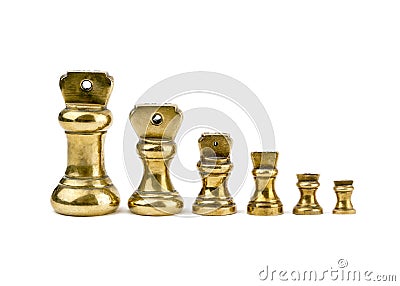 Isolated set of antiques brass imperial weights Stock Photo