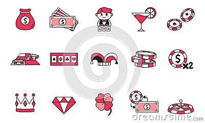 Isolated set group things casino Vector Illustration