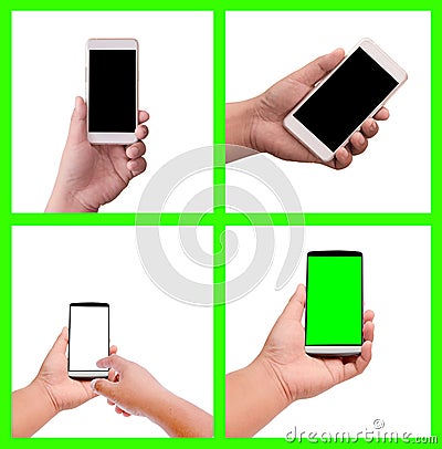 Collection hand holding smart phone Stock Photo