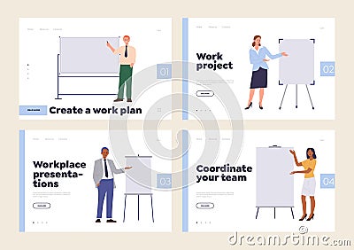 Isolated set of landing page for online business training service providing entrepreneurs support Vector Illustration