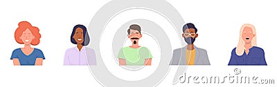 Isolated set of portrait with different multiracial male and female character happy people Vector Illustration