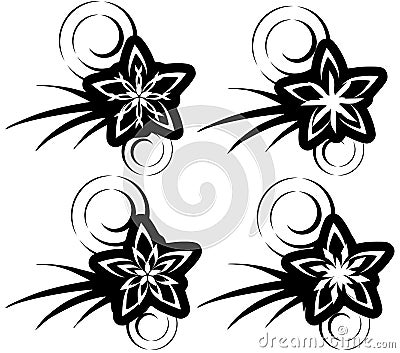 Isolated set of shooting Stars tattoo in black Vector Illustration