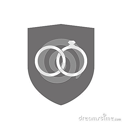 Isolated shield with two bonded wedding rings Stock Photo