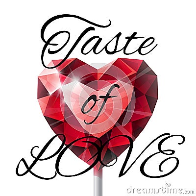 Isolated shiny red ruby heart shape lollipop Vector Illustration