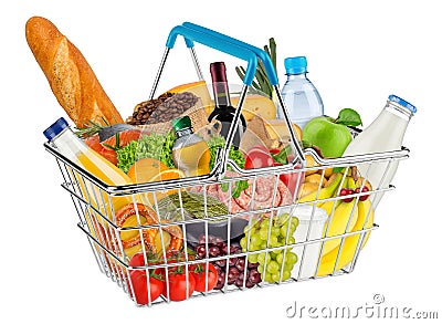 Isolated shopping basket filled with food Stock Photo