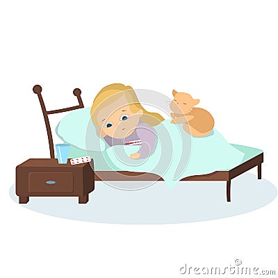 Isolated sick girl. Vector Illustration