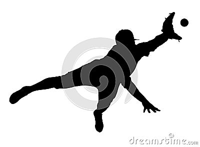 Silhouette of Baseball Fielder Diving to Catch Ball, originating image from Generative AI technology Vector Illustration