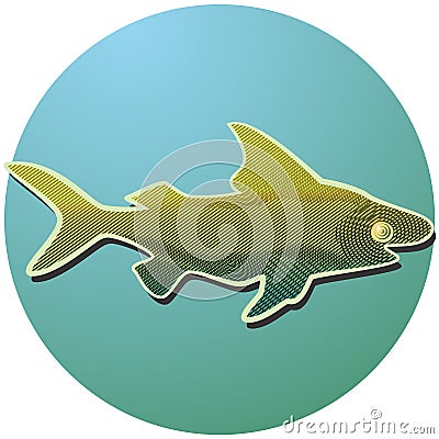 The isolated silhouette of fish, on a blue background. Vector Illustration