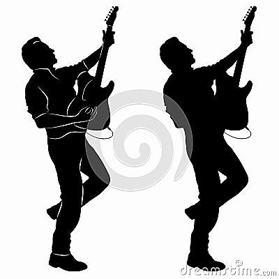 Isolated silhouette of a guitarist player , vector drawing Vector Illustration
