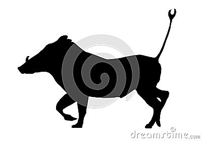 Isolated Silhouette Warthog Running Vector Illustration