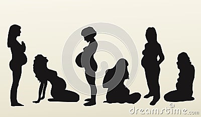 Isolated silhouettes of pregnant women, vector Cartoon Illustration