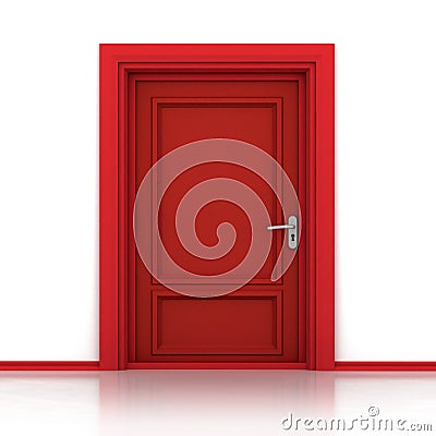 Isolated single red closed door closeup 3D Cartoon Illustration