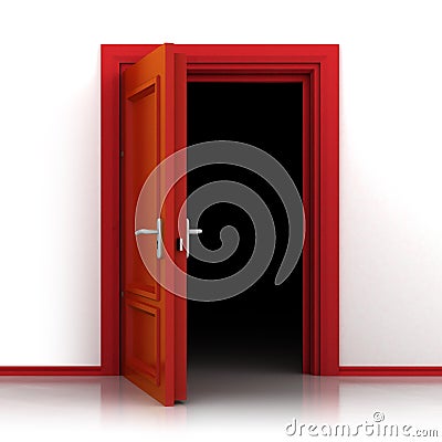 Isolated single red opened door out closeup 3D Cartoon Illustration