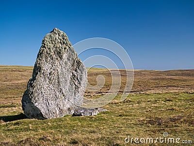 The isolated, single standing stone at Bordastubble on the island of Unst in Shetland, Scotland, UK Stock Photo