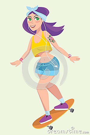Isolated skater girl. Vector Illustration
