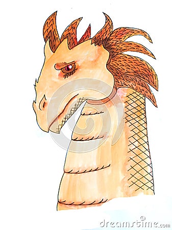 Isolated sketch of orange and brown dragon made by watercolor Stock Photo