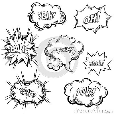 Isolated sketches of comic or onomatopoeia sounds Vector Illustration