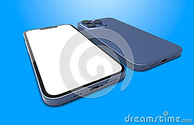 Isolated smartphone mockup on a blue background Stock Photo