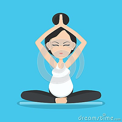 Isolated smiling pregnant woman meditating and relaxing in yoga pose on yoga mat Vector Illustration