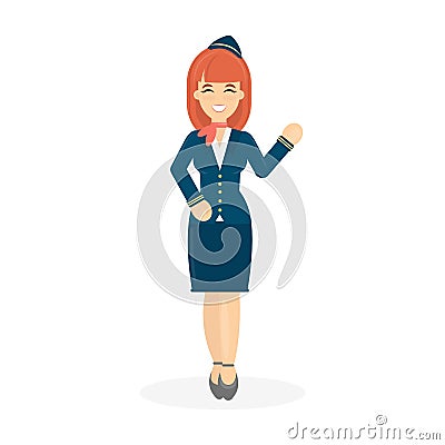 Isolated smiling stewardess. Vector Illustration