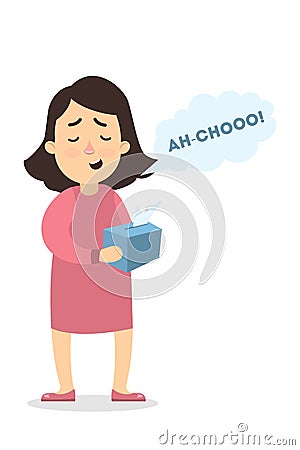 Isolated sneezing woman. Vector Illustration
