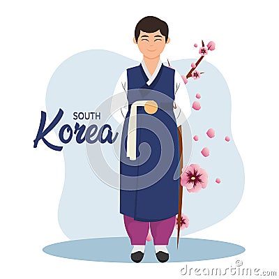 Isolated South Korean man Traditional korean clothes Vector Vector Illustration