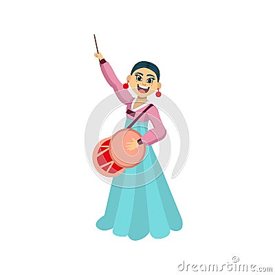 Isolated south korean traditional woman icon Vector Illustration