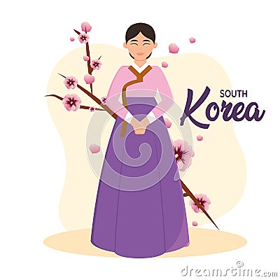 Isolated South Korean woman Traditional korean clothes Vector Vector Illustration