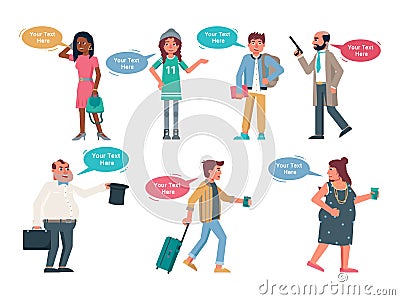 Isolated speaking people with speech bubble set Stock Photo