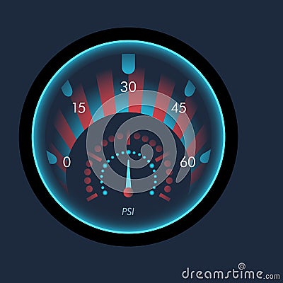 Isolated speedometers for dashboard. Device for measuring speed and futuristic speedometer, technology gauge with arrow Vector Illustration