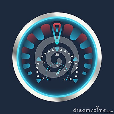 Isolated speedometers for dashboard. Device for measuring speed and futuristic speedometer, technology gauge with arrow Vector Illustration
