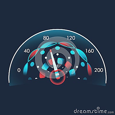 Isolated speedometers for dashboard. Device for measuring speed and futuristic speedometer, technology gauge with arrow Vector Illustration