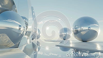 Isolated spheres hovering in a tranquil void free from all constraints Stock Photo