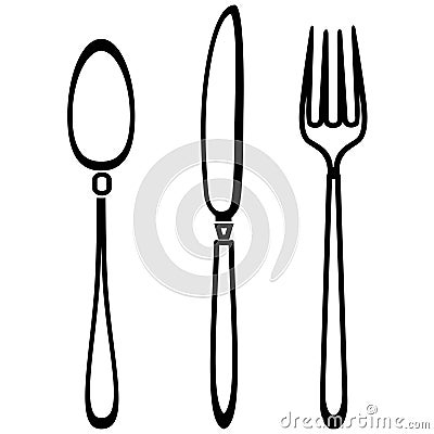 Spoon knife and fork outline set Vector Illustration